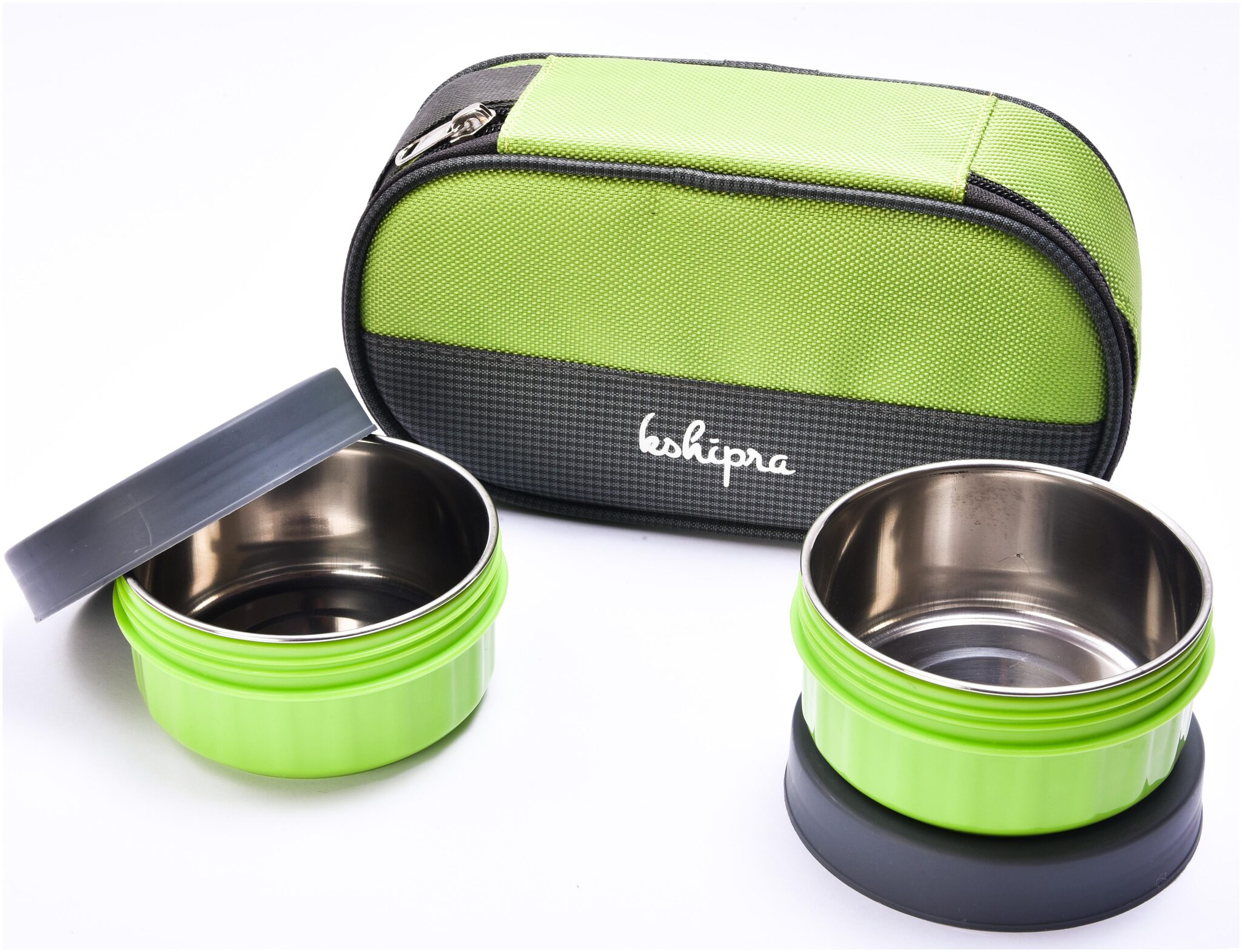 

Passion Bazaar Kshipra Insulated Stainless Steel Fresh Bite Lunch Box Green Color With -SS Containers and Cushion Bag cover