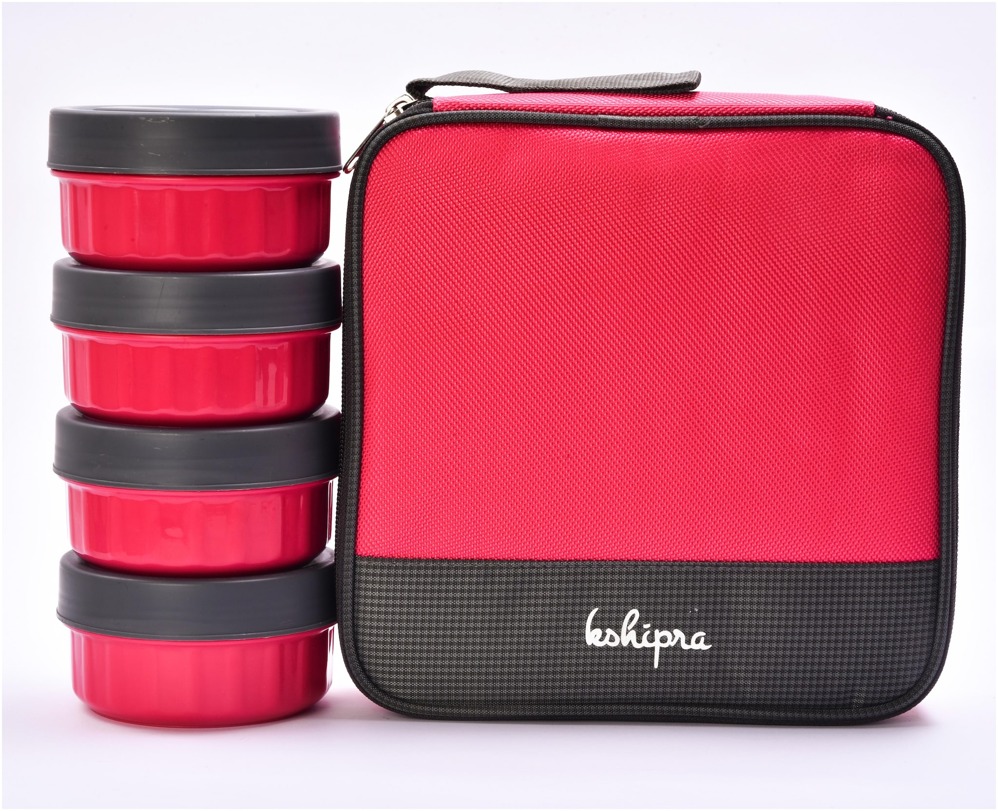 

Passion Bazaar Kshipra Insulated Stainless Steel Fresh Bite Lunch Box Pink Color With 4-SS Containers and Cushion Bag cover