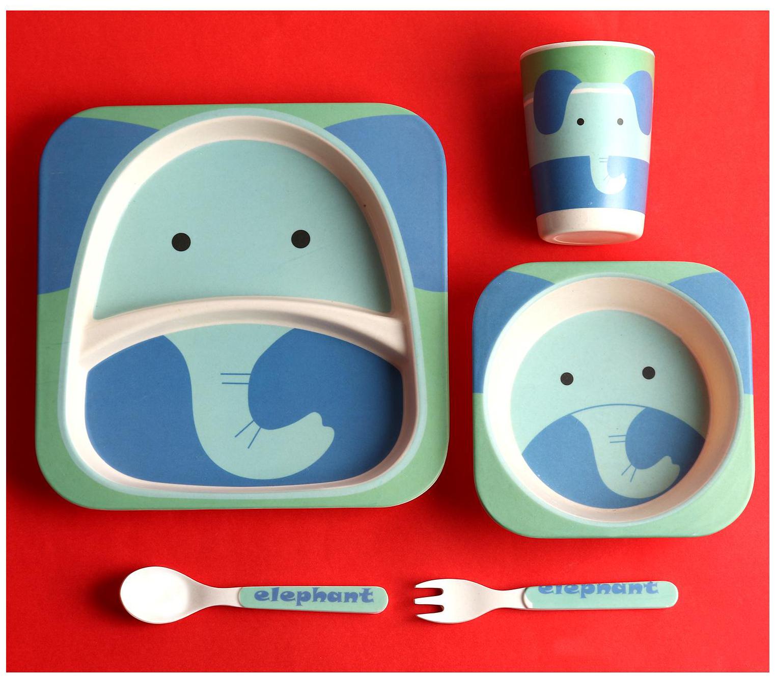

Passion Petals Baby 5pcs set Bowl Set Child Creative Anti - Fall Bamboo Fibre Tableware Feeding Partition Dishes Dinnerware Gifts - elephant