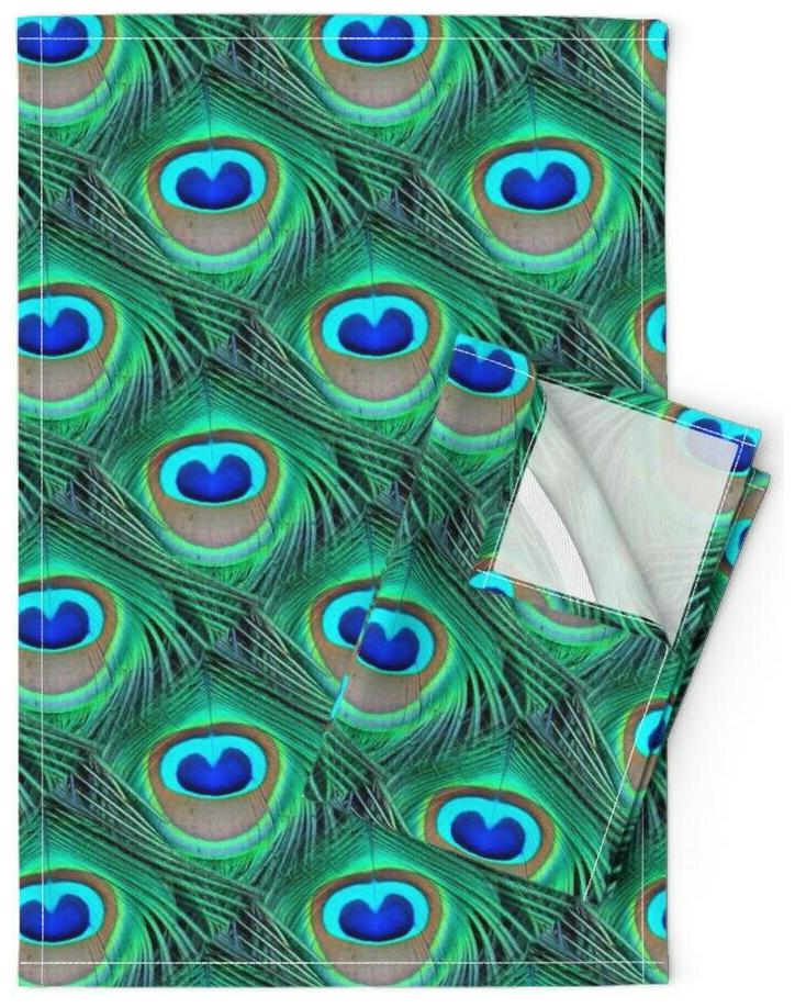 

Peacock Feather Bird Green Emerald Linen Cotton Tea Towels by Roostery Set of 2