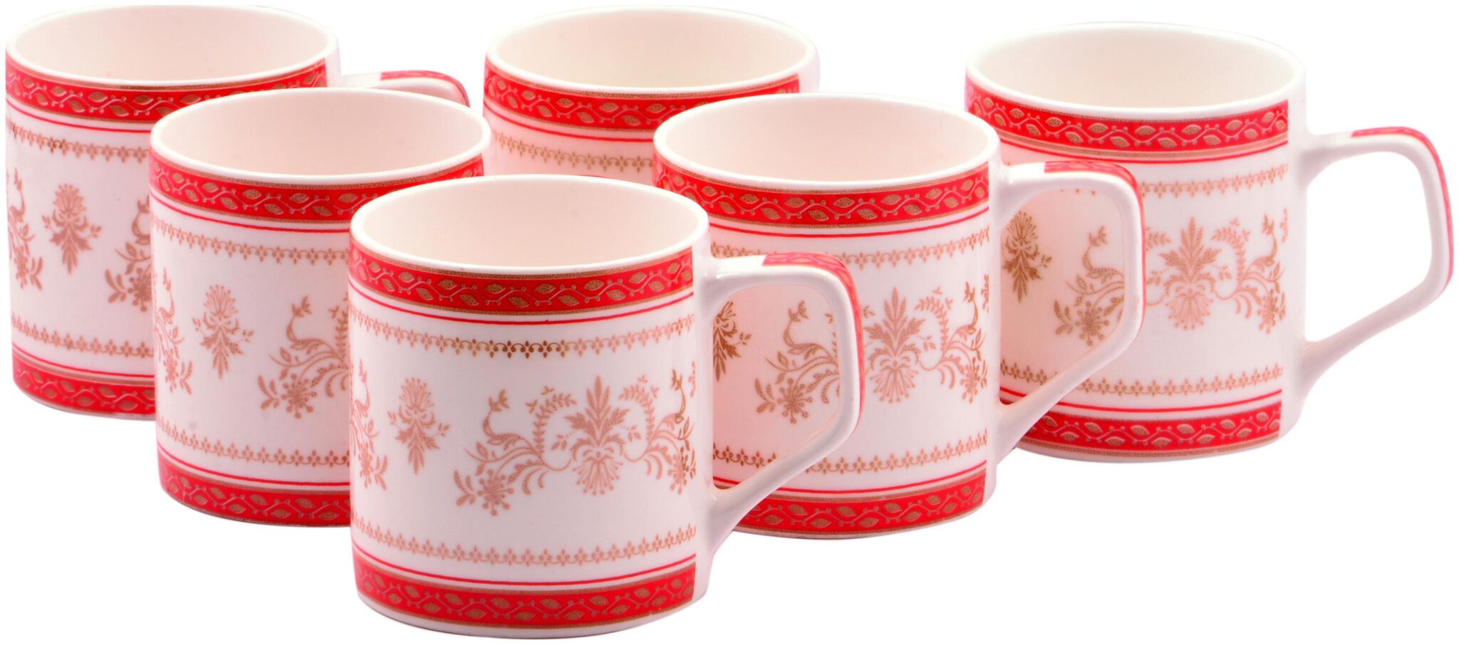 

Pearl Hot Red Carpet Fine Tableware Bone China Tea Coffee Cups Set of 6 For Home Office 180 ml