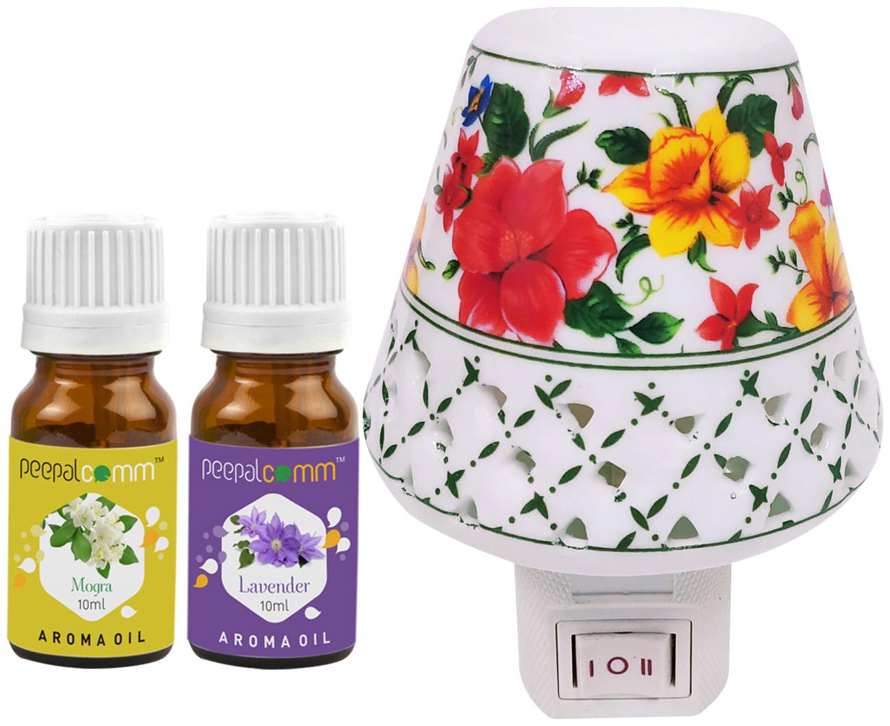 

PeepalComm Electric Ceramic Aroma Diffuser with Mogra lavender Aroma Oil 10ml each for office home Spa Pack of 3