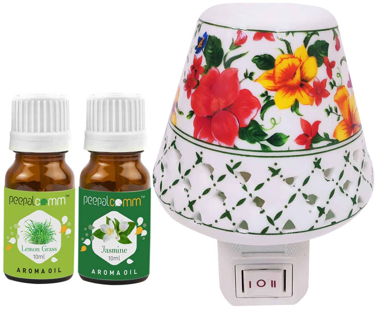 

PeepalComm Electric Ceramic Aroma Diffuser with Lemongrass Jasmine Aroma Oil 10ml each for office home Spa Pack of 3