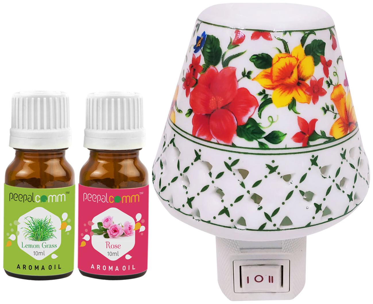 

PeepalComm Electric Ceramic Aroma Diffuser with Lemongrass Rose Aroma Oil 10ml each for office home Spa Pack of 3