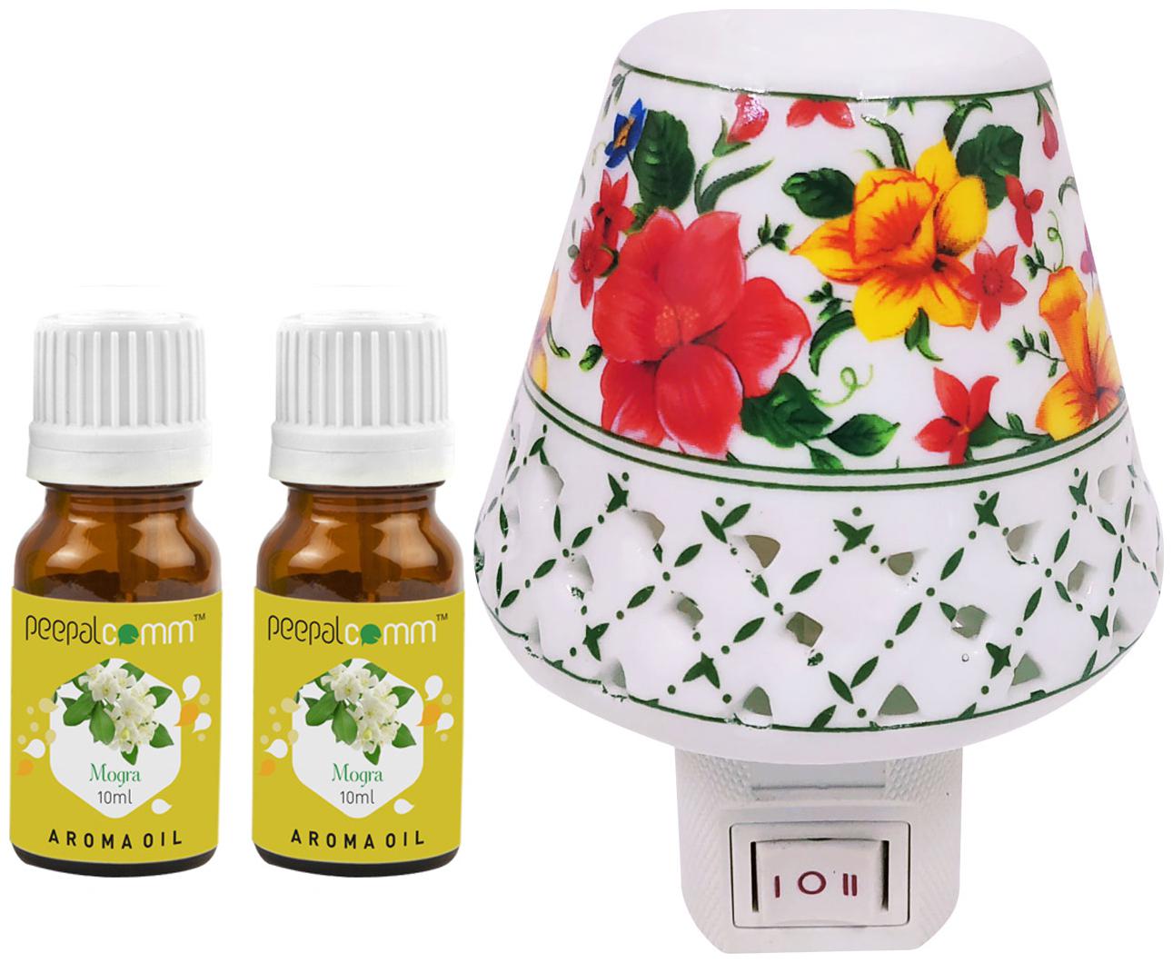 

PeepalComm Electric Ceramic Aroma Diffuser with 2 Mogra Aroma Oil 10ml each for office home Spa Pack of 3