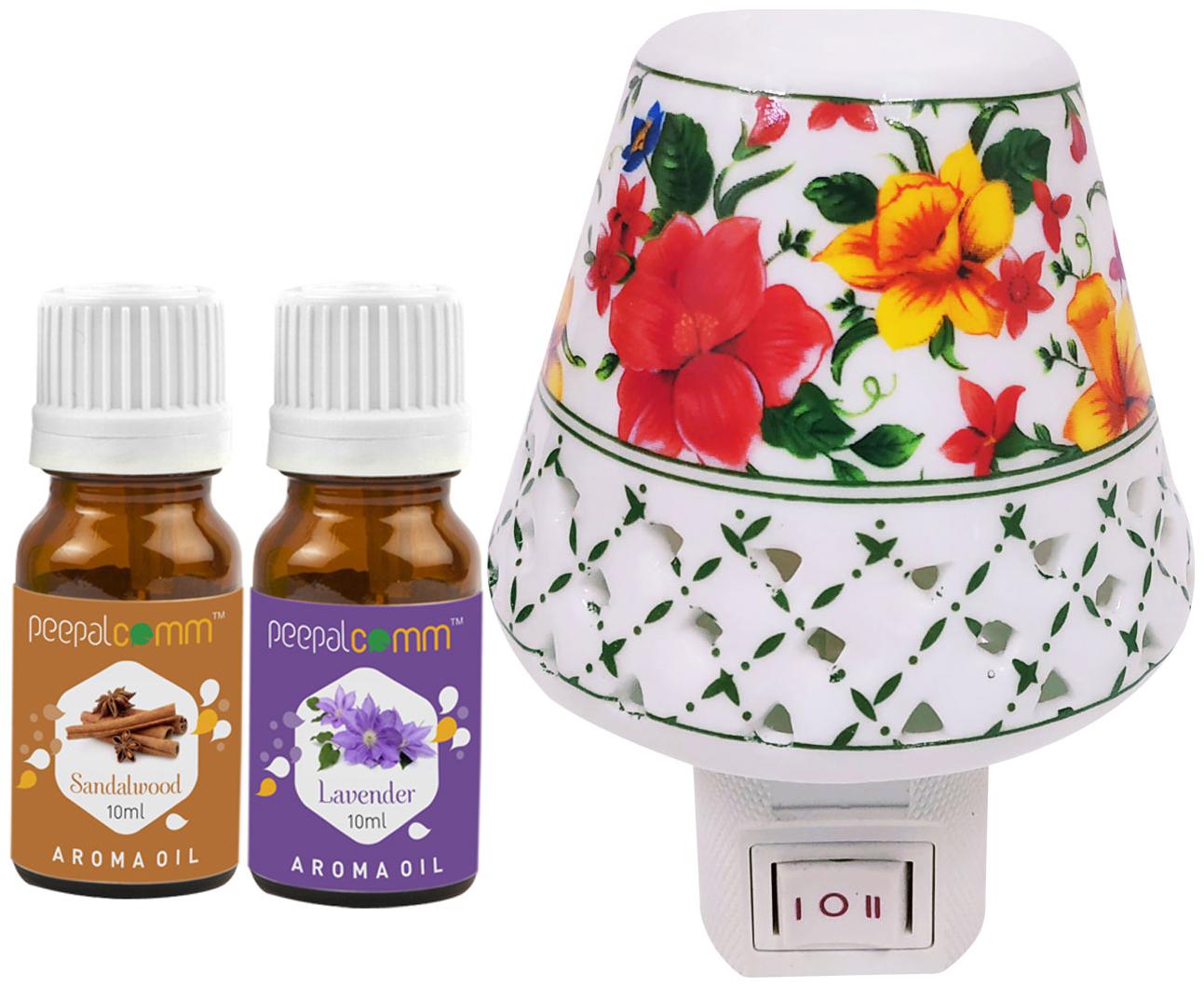 

PeepalComm Electric Ceramic Aroma Diffuser with sandalwood Lavender Aroma Oil 10ml each for office home Spa Pack of 3