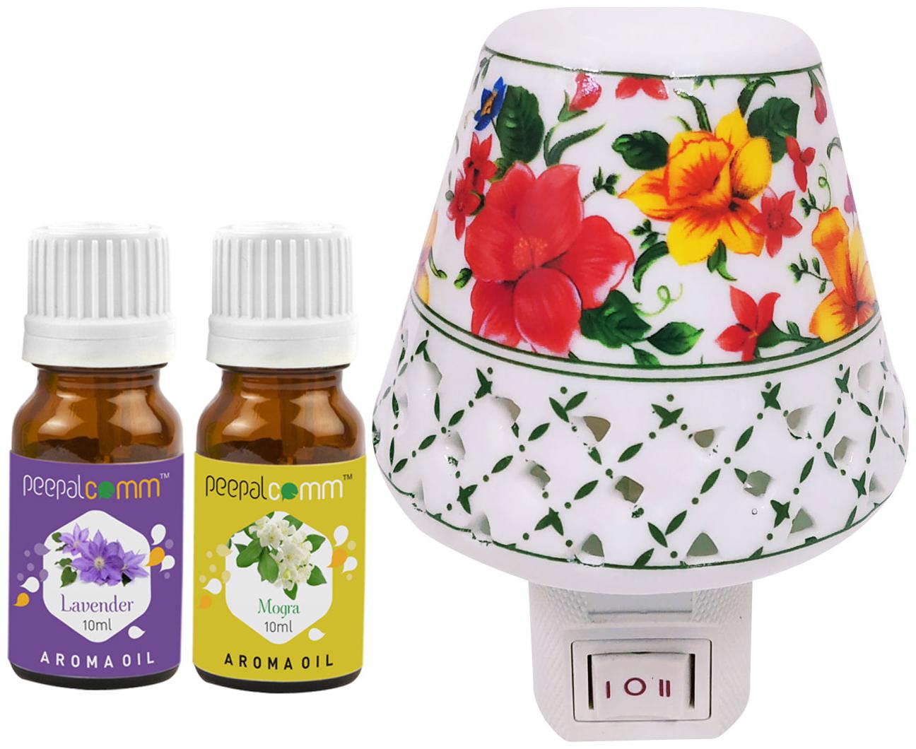 

PeepalComm Electric Ceramic Aroma Diffuser with Lavender Mogra Aroma Oil 10ml each for office home Spa Pack of 3