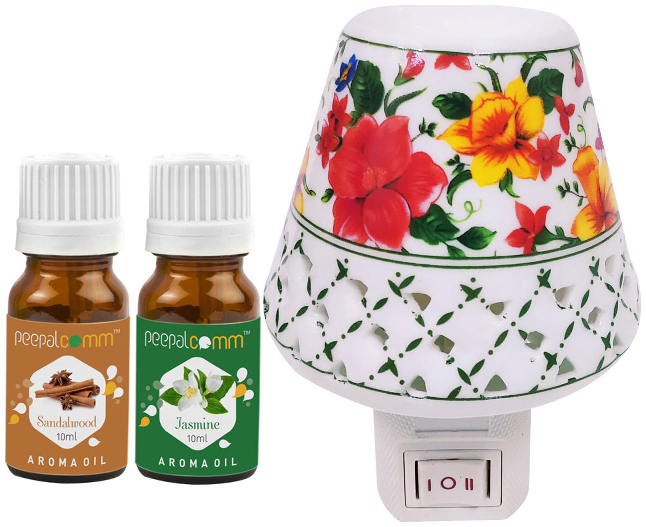 

PeepalComm Electric Ceramic Aroma Diffuser with sandalwood Jasmine Aroma Oil 10ml each for office home Spa Pack of 3