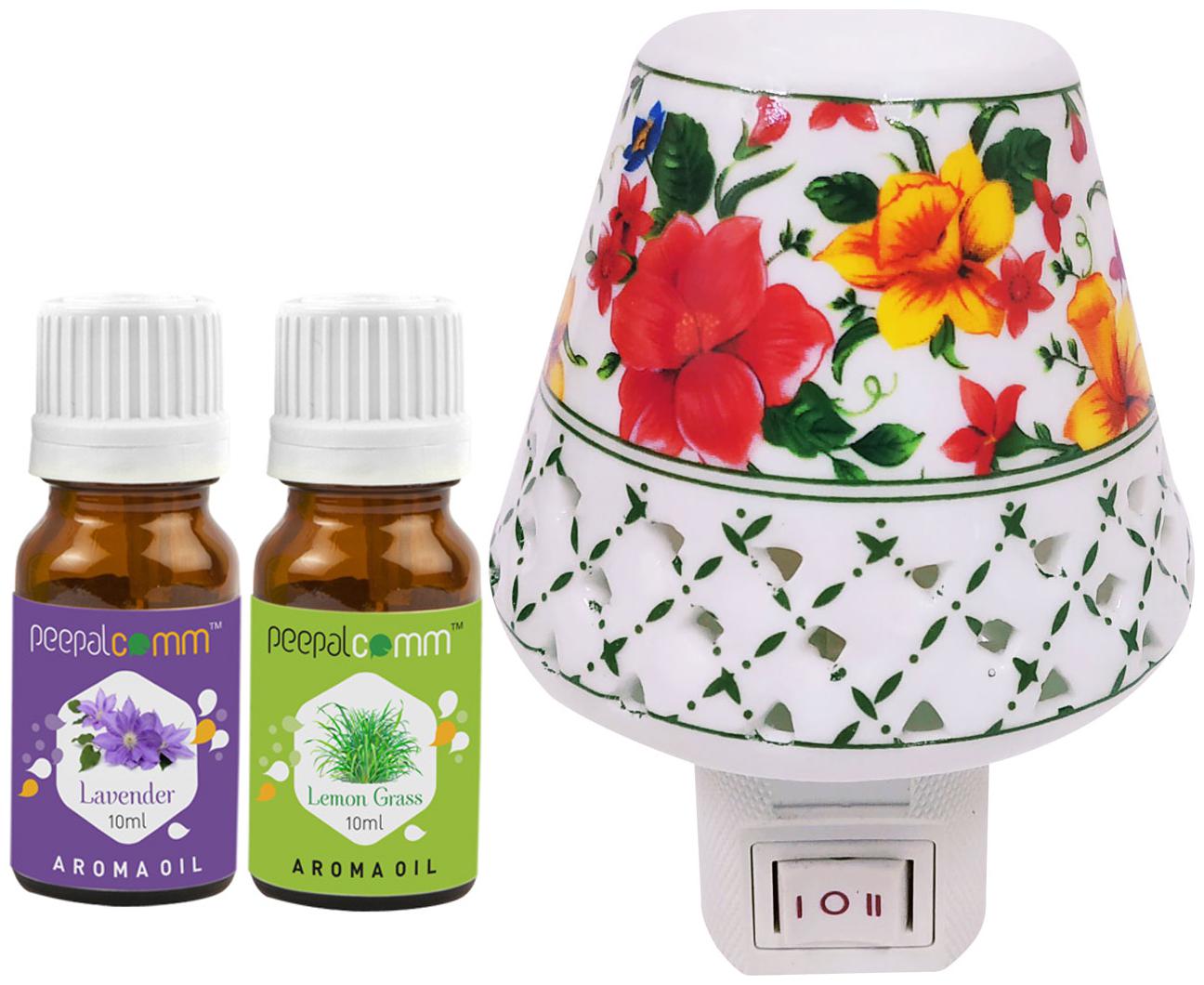 

PeepalComm Electric Ceramic Aroma Diffuser with Lavender Lemongrass Aroma Oil 10ml each for office home Spa Pack of 3