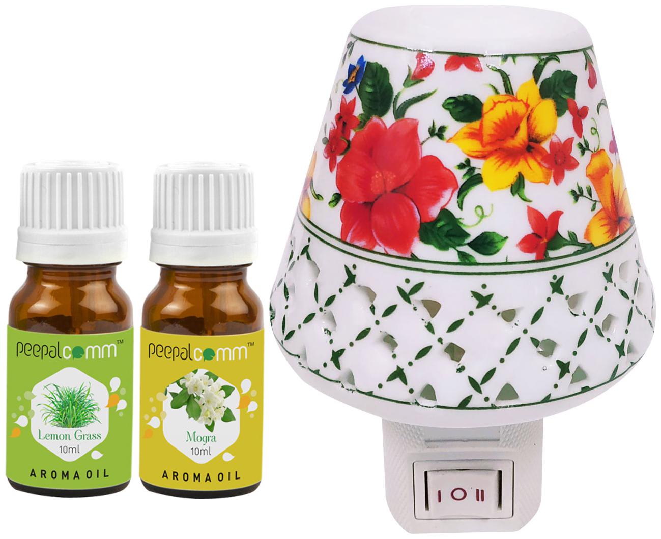 

PeepalComm Electric Ceramic Aroma Diffuser with Lemongrass Mogra Aroma Oil 10ml each for office home Spa Pack of 3