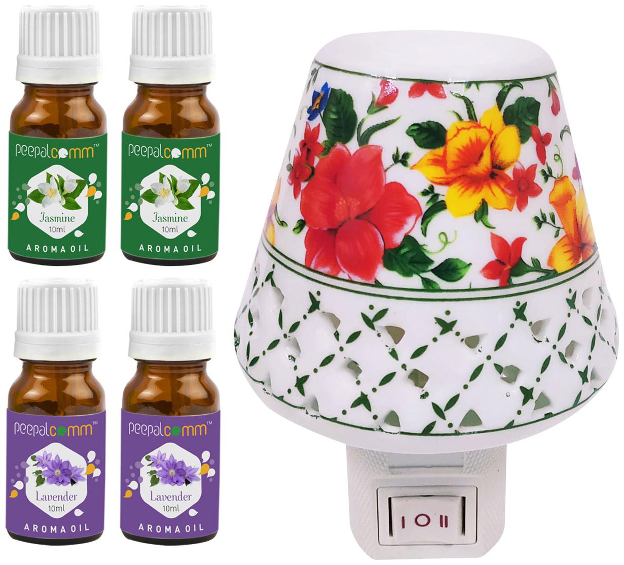 

PeepalComm Electric Ceramic Aroma Diffuser with 2 jasmine 2 lavender Aroma Oil 10ml each for office home Spa Pack of 5