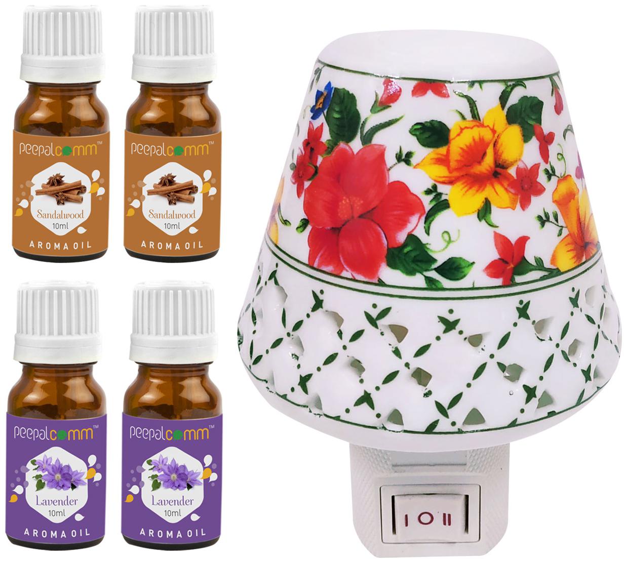 

PeepalComm Electric Ceramic Aroma Diffuser with 2 Sandalwood 2 lavender Aroma Oil 10ml each for office home Spa Pack of 5