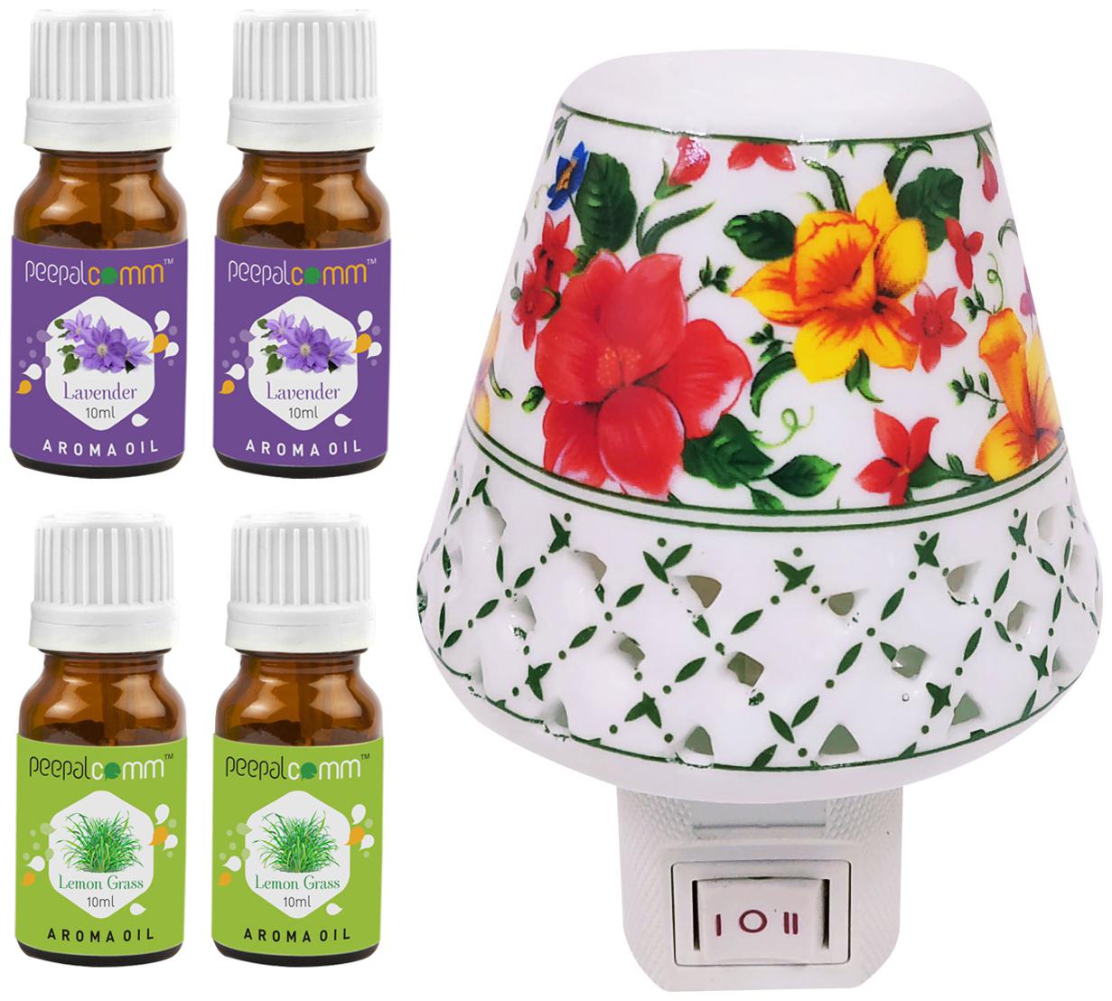 

PeepalComm Electric Ceramic Aroma Diffuser with 2 Lavender 2 Lemongrass Aroma Oil 10ml each for office home Spa Pack of 5