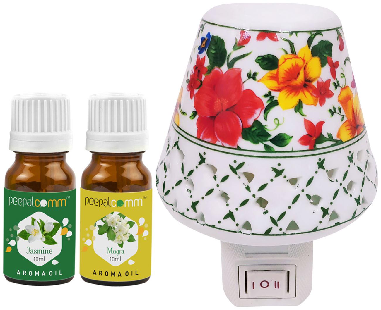 

PeepalComm Electric Ceramic Aroma Diffuser with Jasmine MOgra Aroma Oil 10ml each for office home Spa Pack of 3