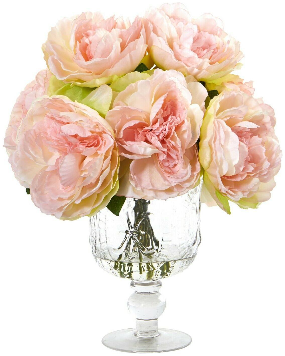

PEONY SILK FLOWER ARRANGEMENT IN GLASS URN PINK