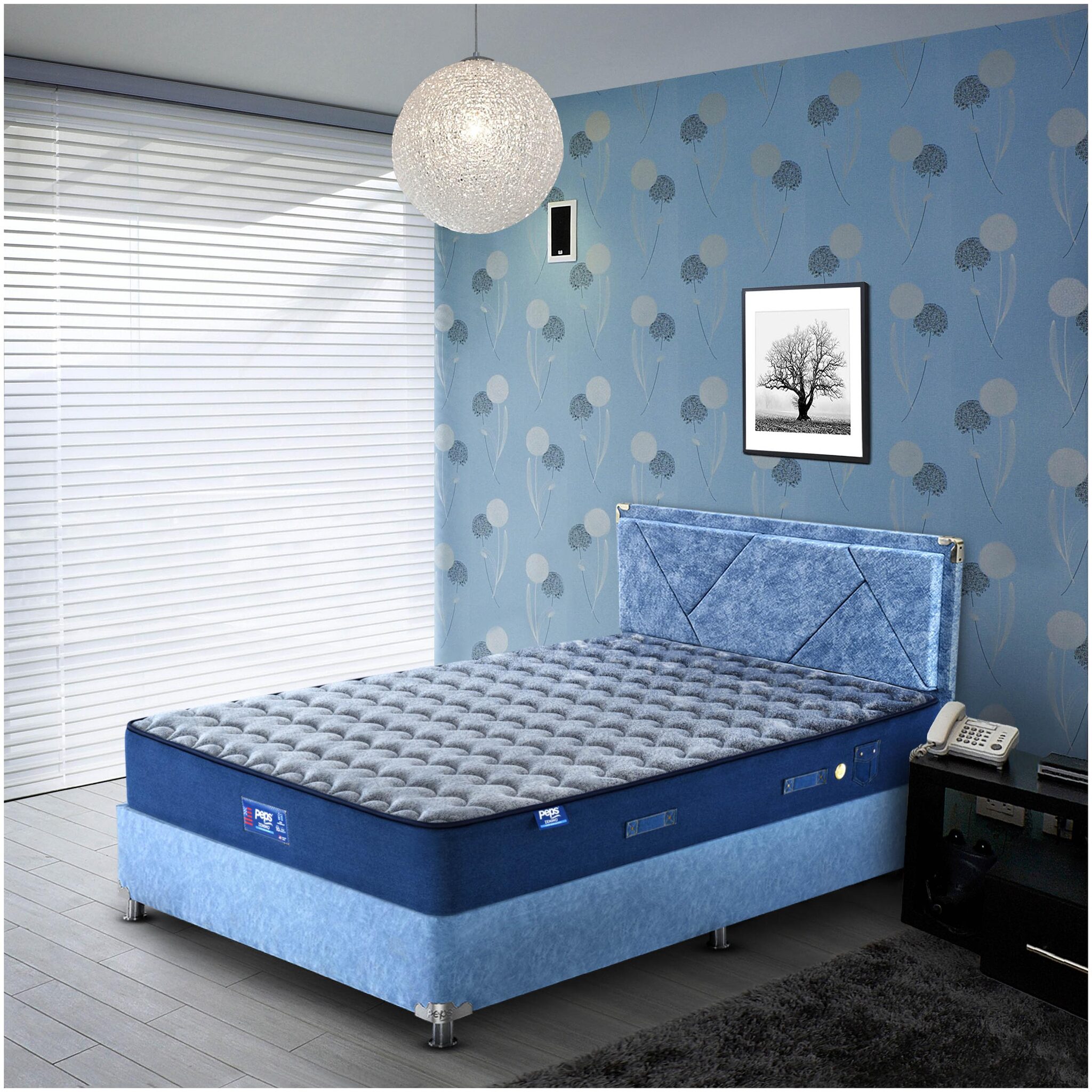 Peps Mattress 8 inches King Size Pocketed Spring(Denim Blue 72X72X08) Get Free Pillow