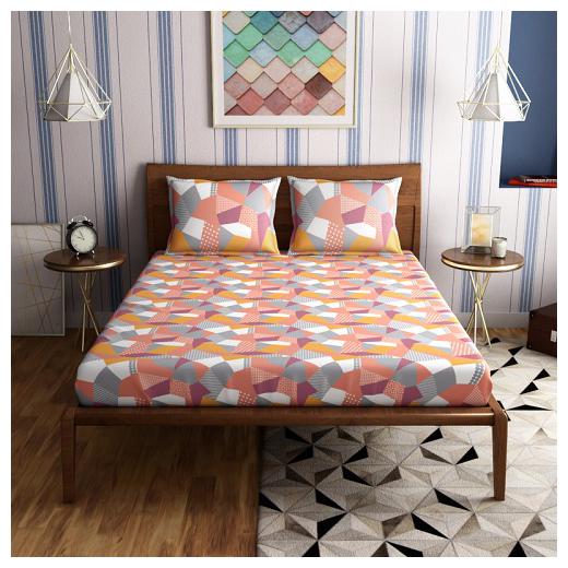 

PETAL HOME Cotton Geometric Double Size Bedsheet 300 TC ( 1 Bedsheet With 2 Pillow Covers Multi )