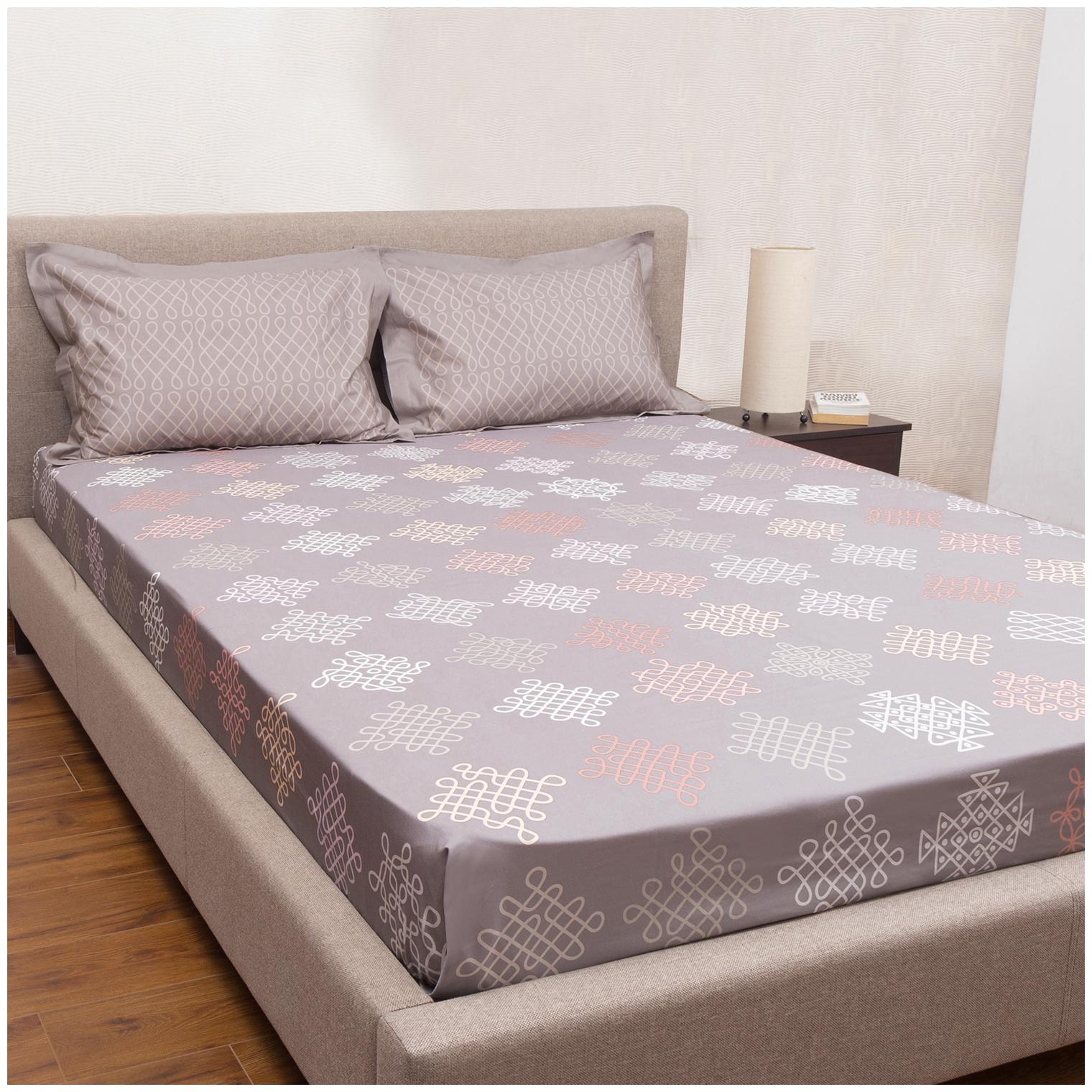

PETAL HOME Cotton Abstract King Size Bedsheet 300 TC ( 1 Bedsheet With 2 Pillow Covers Brown )