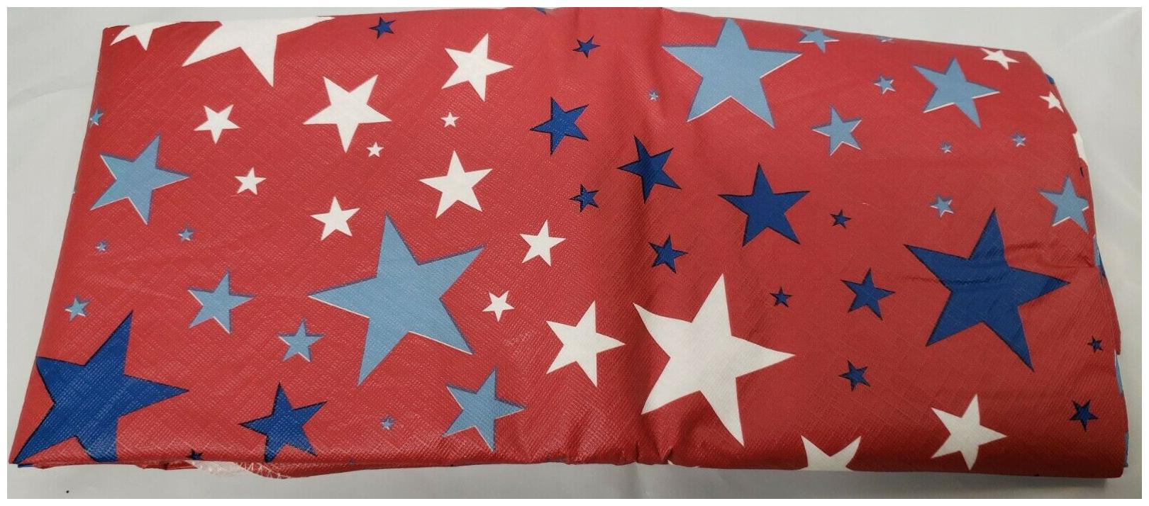

Peva Tablecloth 60 Round (4-6 ppl) PATRIOTIC USA STARS ON RED by Americana