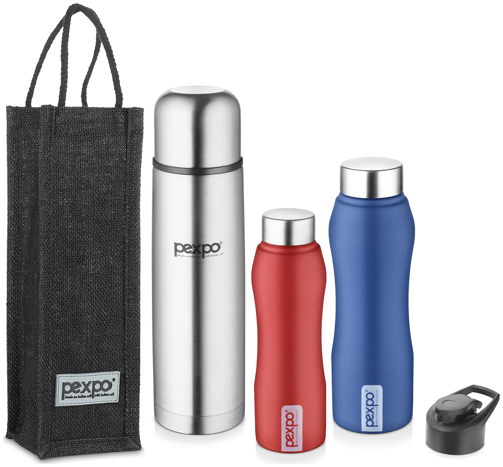 

Pexpo Stainless Steel Assorted Water Bottle ( 900 ml Set of 5 )