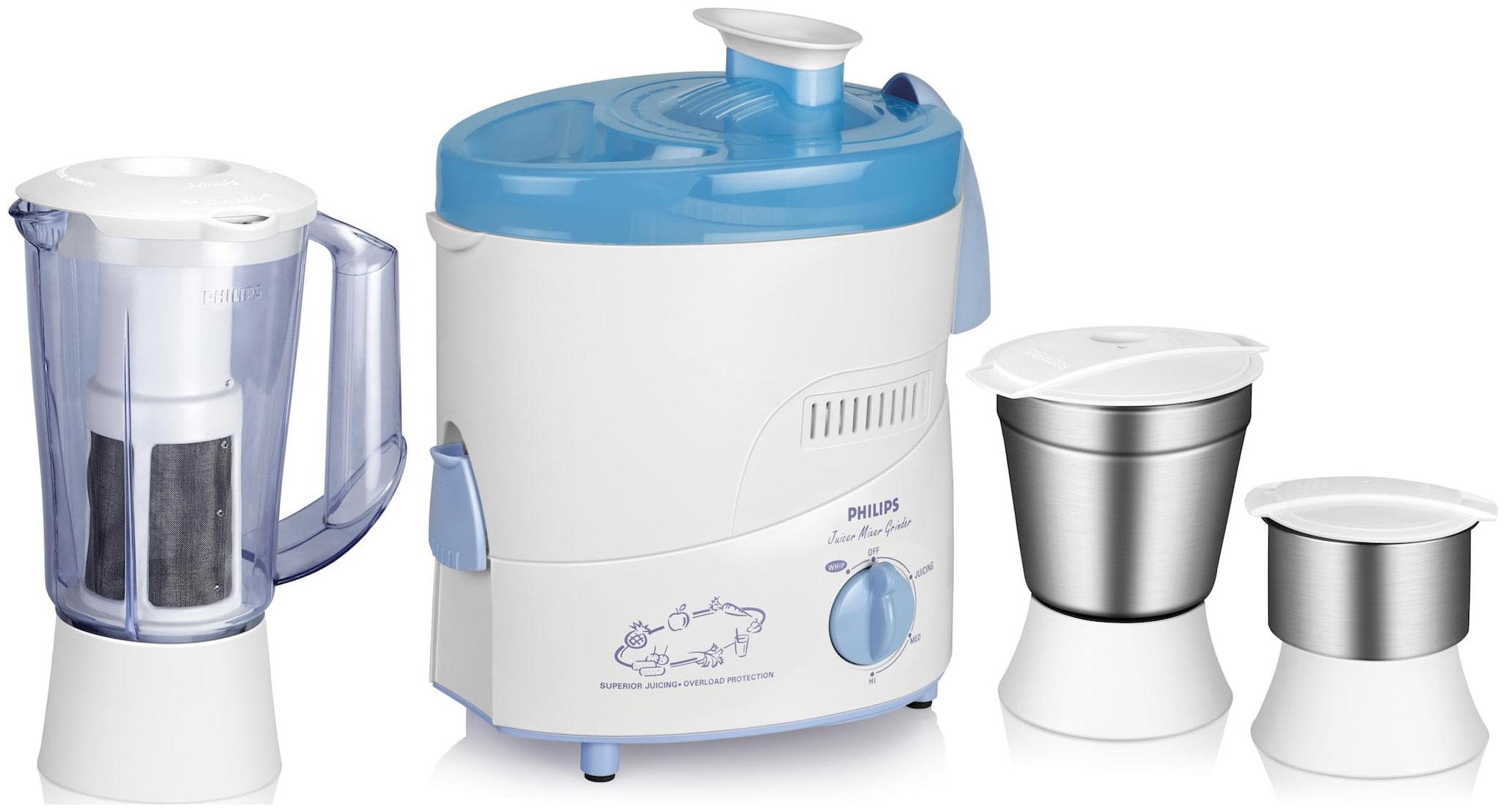 

Philips HL1632 500 W Juicer Mixer Grinder ( White Blue 3 Jars )