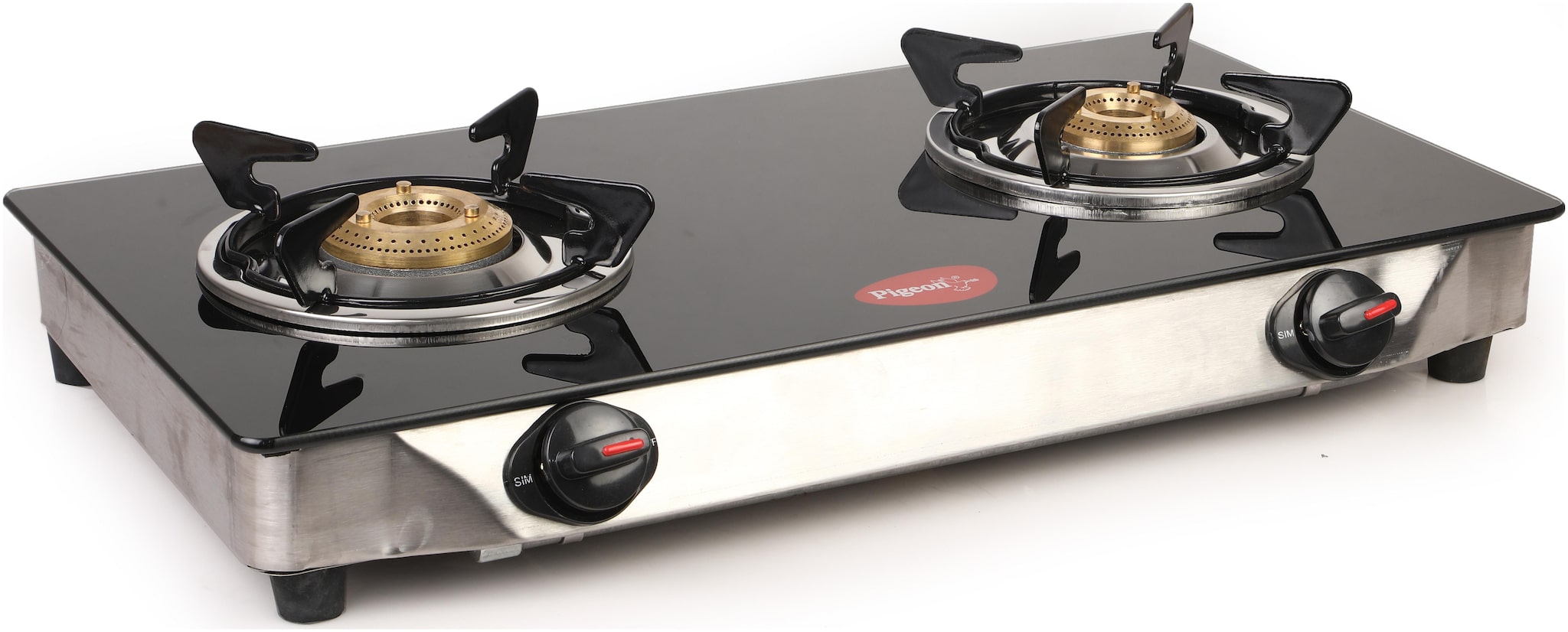 Buy Pigeon SMART 2 Burners Stainless Steel With Glass Top Gas Stove