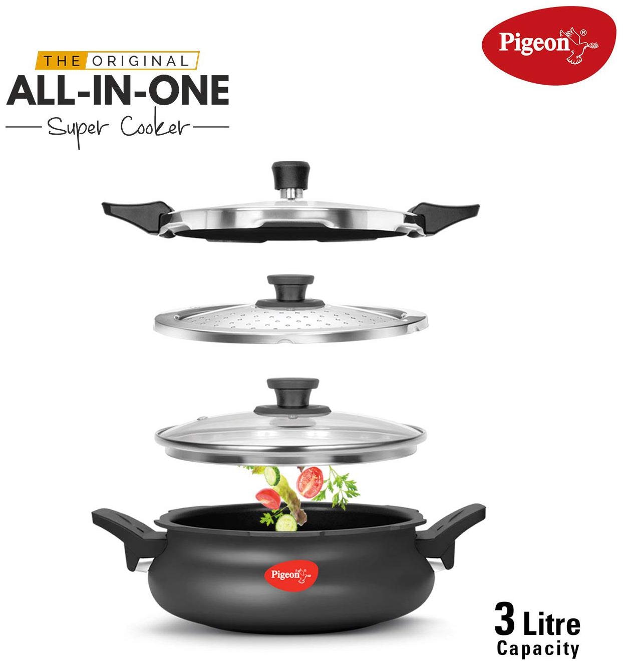 

Pigeon Hard-Anodized Aluminium 3 L Induction Bottom Outer Lid Pressure Cooker - Set of 4