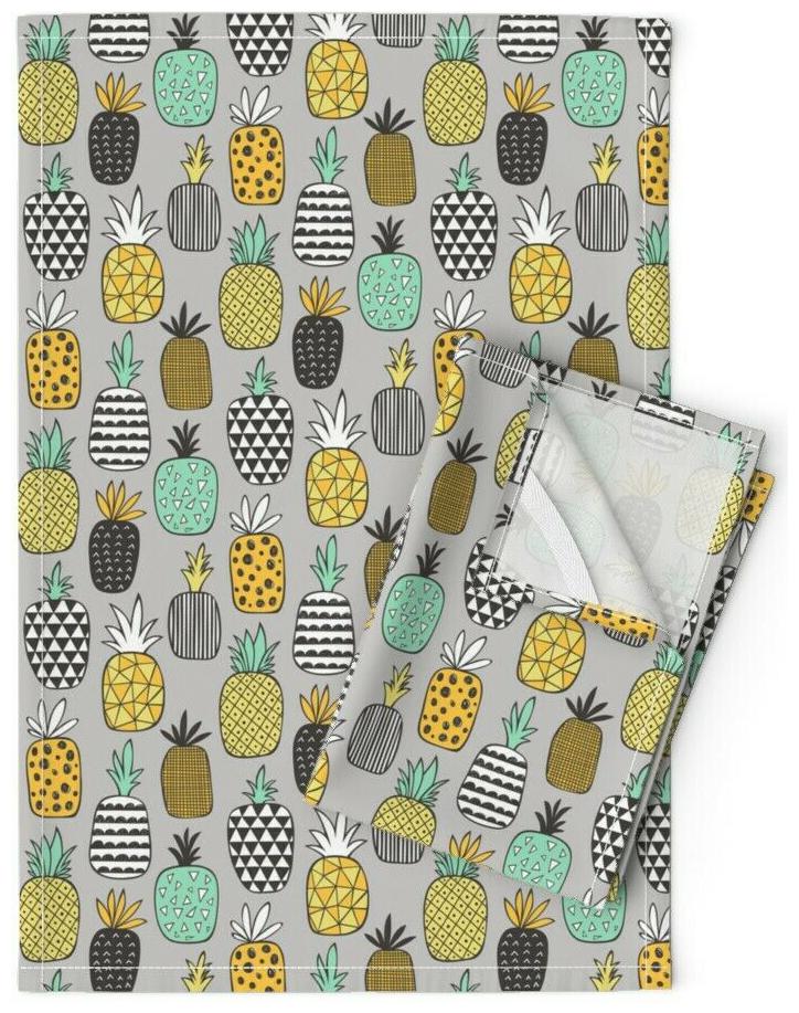 

Pineapple Pineapples Hawaii Fruit Linen Cotton Tea Towels by Roostery Set of 2