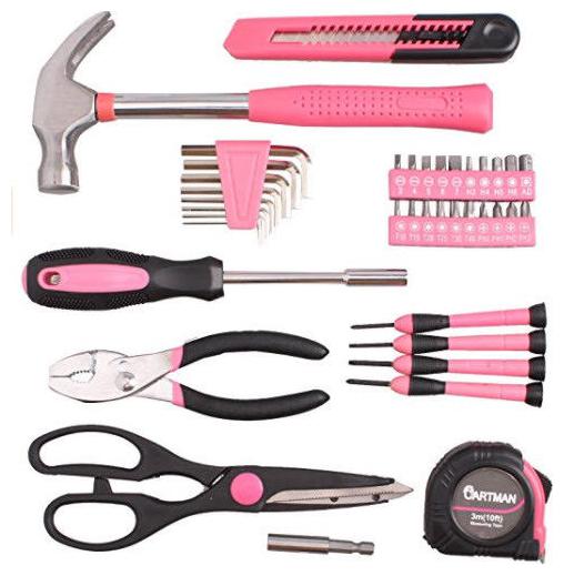 

Pink 39-Piece House Repair Kit Tool Set General Household Hand Toolbox Durable
