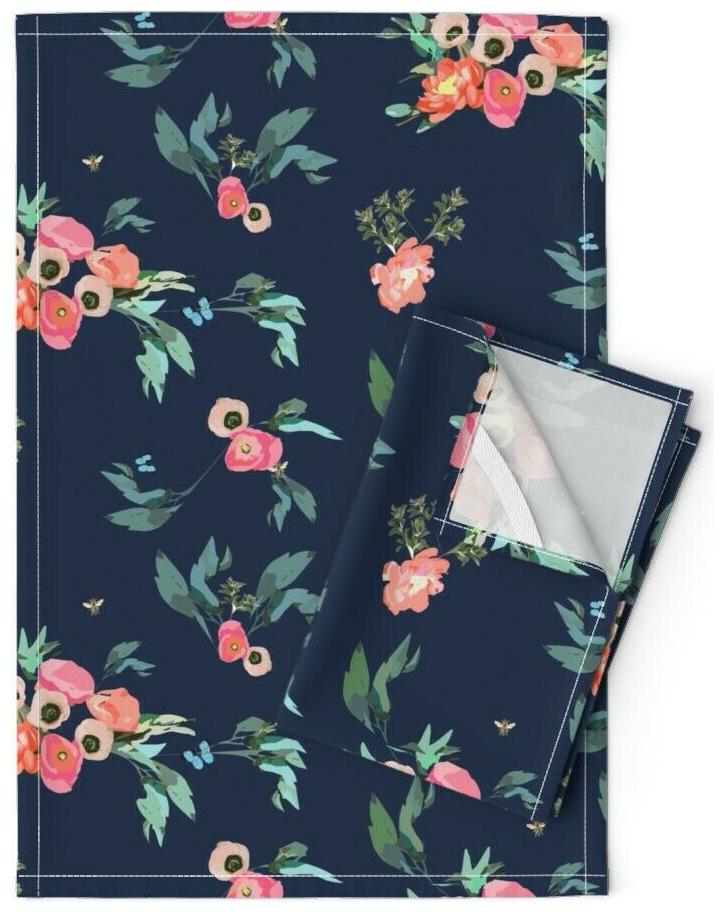 

Pink And Blue Floral Watercolor Linen Cotton Tea Towels by Roostery Set of 2
