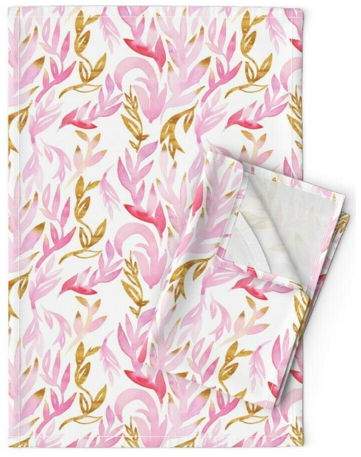 

Pink And Gold Watercolor Abstract Linen Cotton Tea Towels by Roostery Set of 2