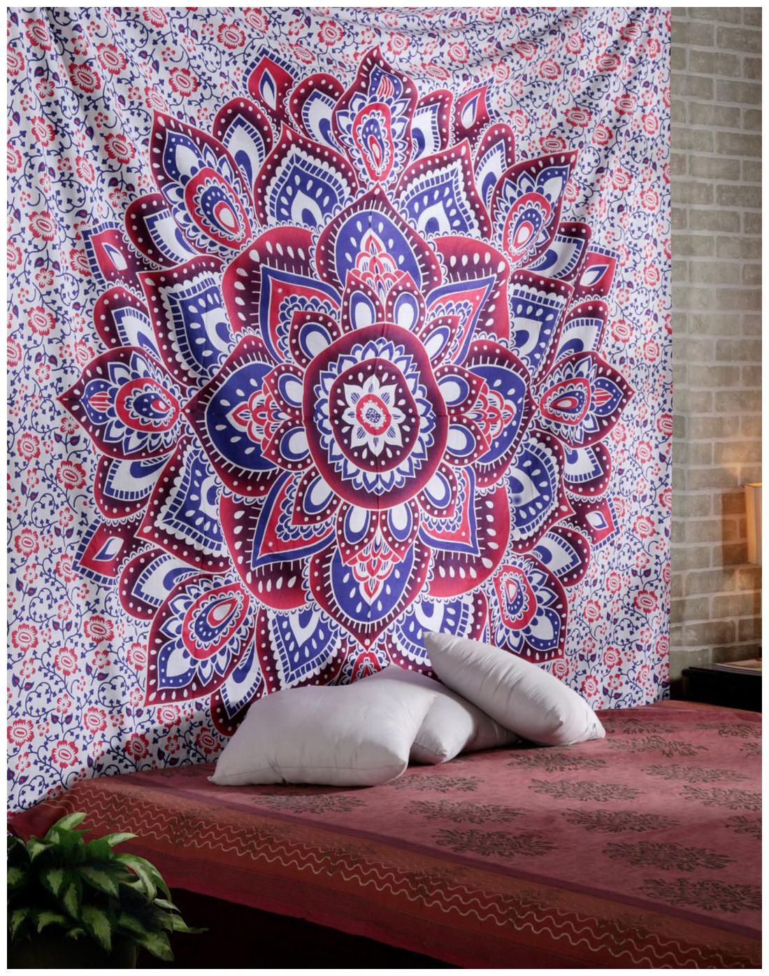 

Pink Colored 228 6 cm (90 inch) X 213 36 cm (84 inch) Wall Decoration Cotton Floral Mandala Printed Home Decor Tapestry by Rajrang