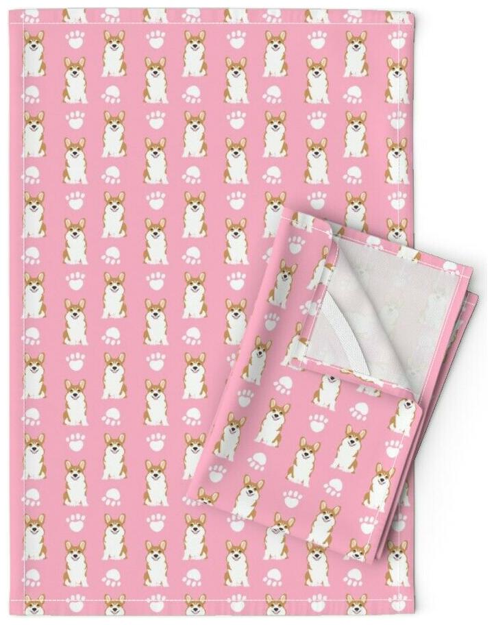 

Pink Dog Corgi Corgis Paws Paw Linen Cotton Tea Towels by Roostery Set of 2
