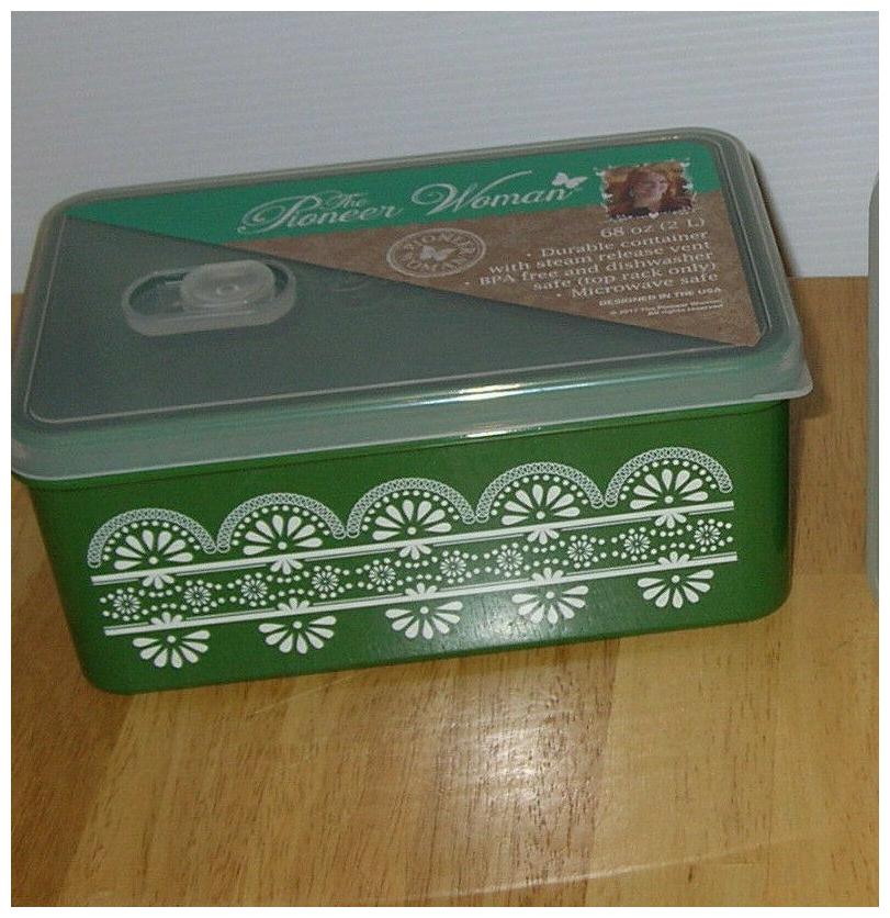 

PIONEER WOMAN 68 Ounce Food Container Vented Lid GREEN GEO NAN VENT DW SAFE