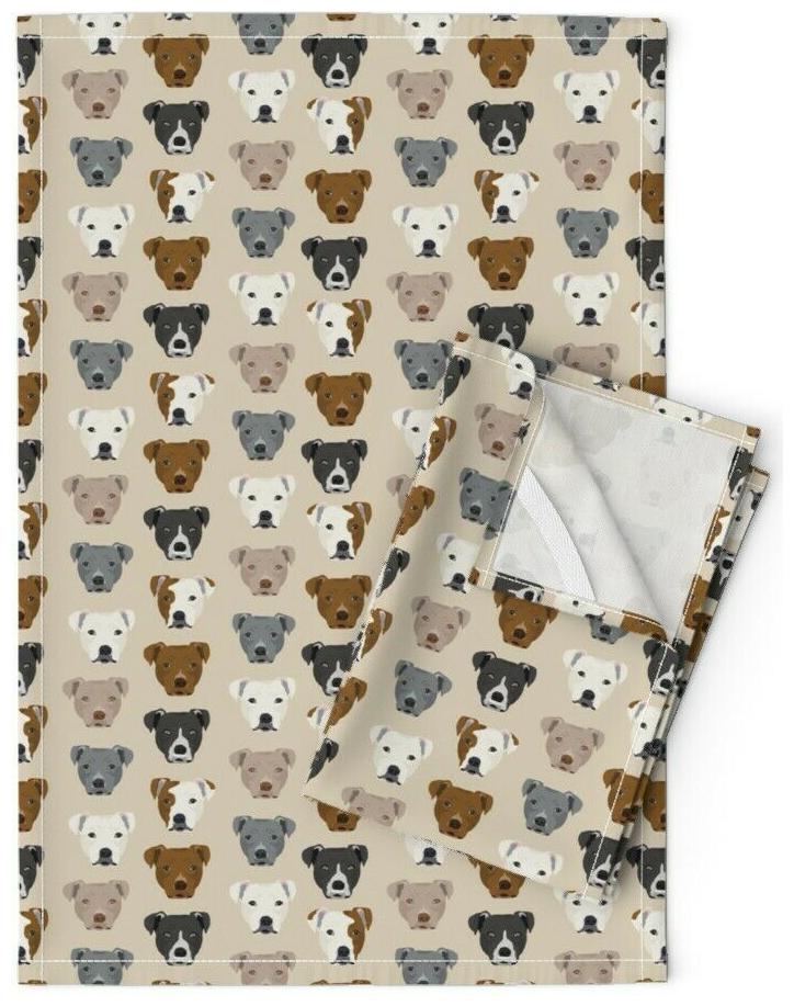 

Pitbull Sand Faces Terrier Dog Dogs Linen Cotton Tea Towels by Roostery Set of 2