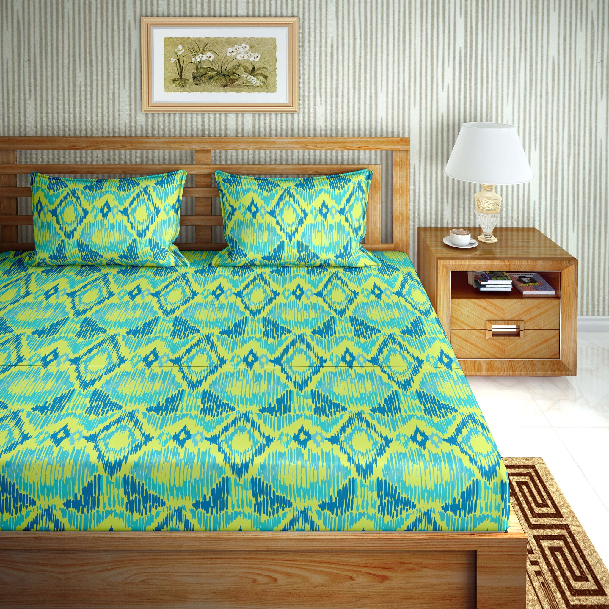 

Bella Casa Cotton Printed Double Size Bedsheet 110 TC ( 1 Bedsheet With 2 Pillow Covers Green )