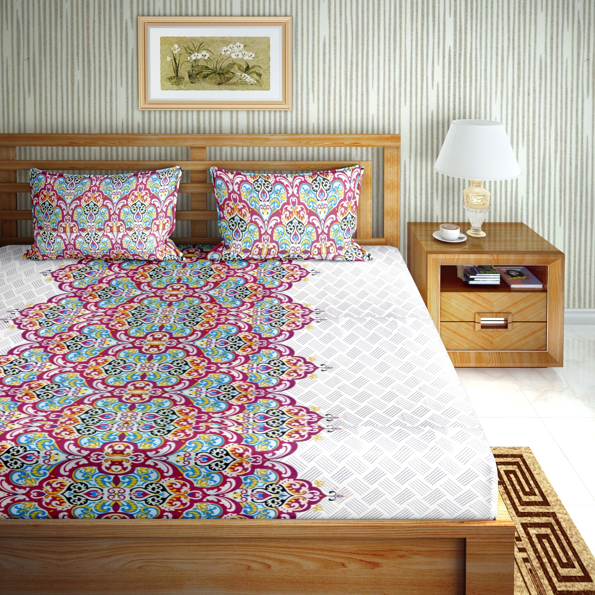 

Bella Casa Cotton Printed Double Size Bedsheet 110 TC ( 1 Bedsheet With 2 Pillow Covers Multi )