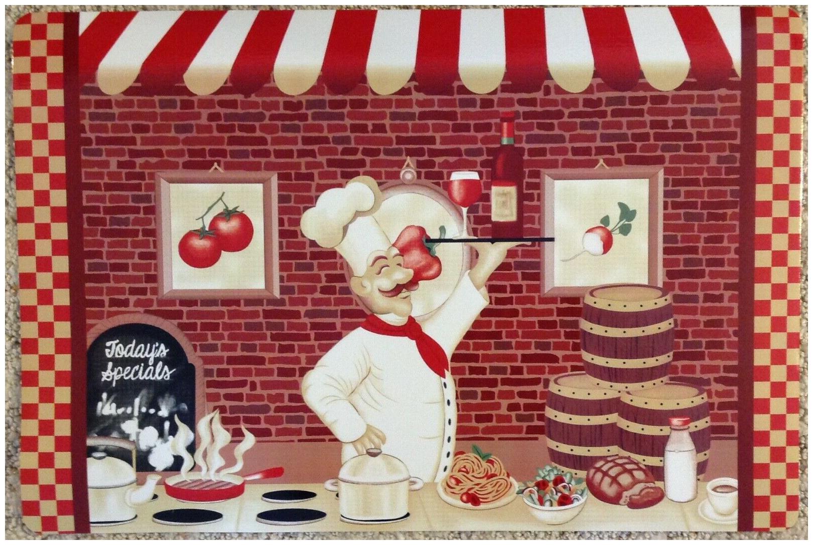 

Placemats Italian Chef Serving WineNew Set of Four 12 X 18 Vinyl