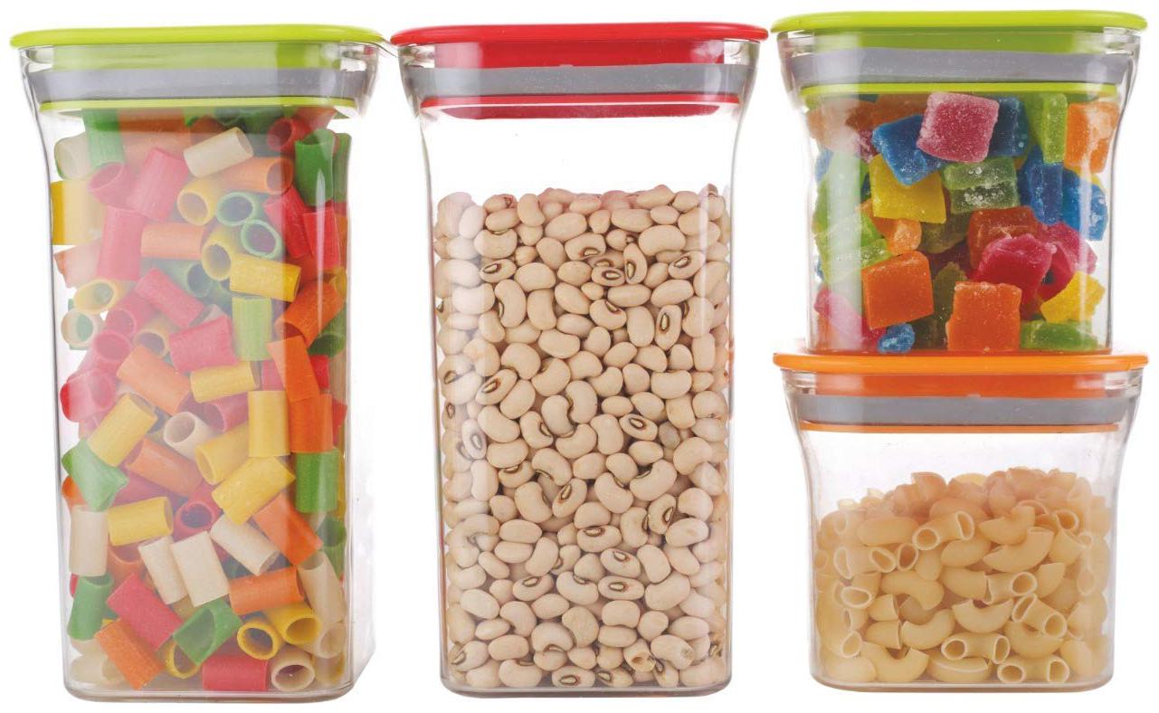 Plastic Square Storage Box and Kitchen Container Pack of 4 1100 ml and 600 ml Multicolor