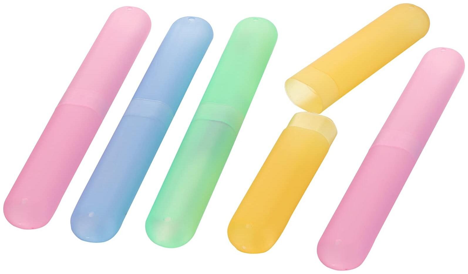 

Plastic Travel Toothbrush Tube Case Holder Carrying for Hiking Camping (Assorted Color) Pack of 5