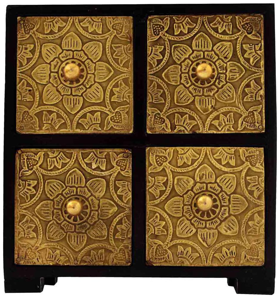 

POPART Wooden 4 Drawer Square Box with brass work for bedroom living room kitchen