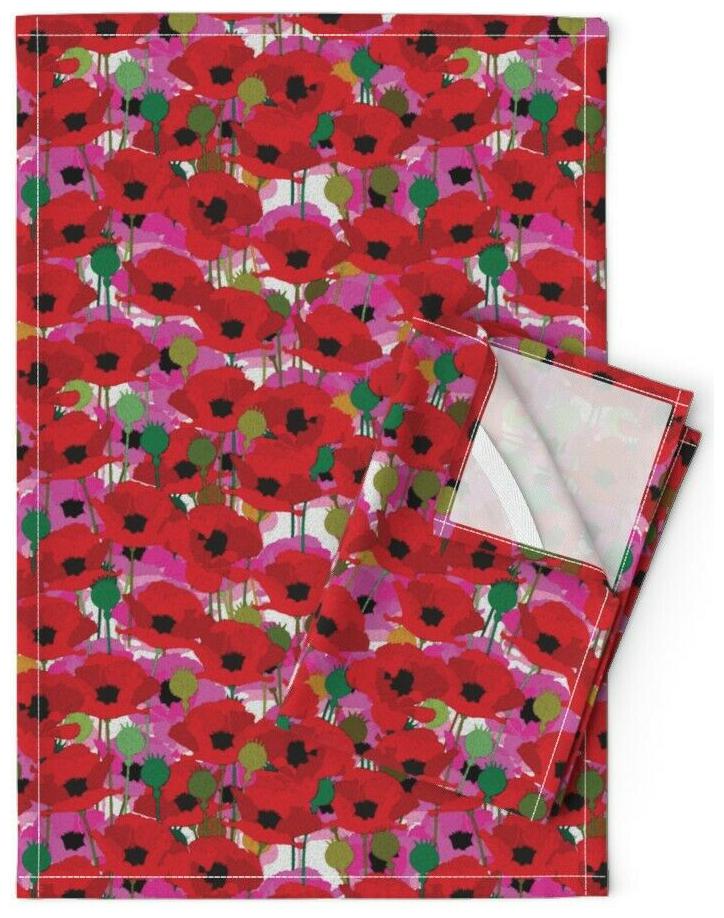 

Poppies Floral Spring Garden Linen Cotton Tea Towels by Roostery Set of 2
