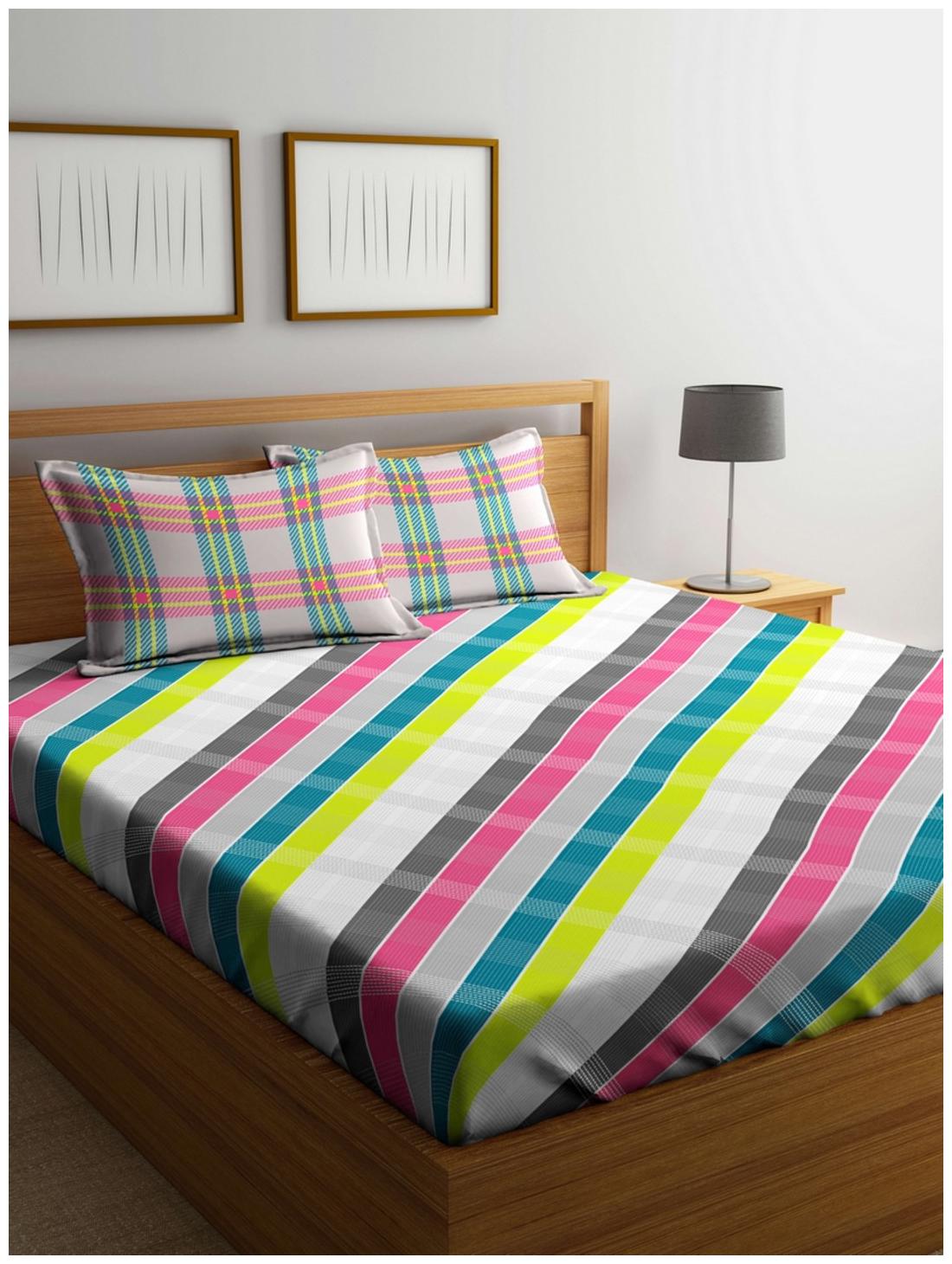 

Portico New York Cotton Printed Double Size Bedsheet 144 TC ( 1 Bedsheet With 2 Pillow Covers Multi )
