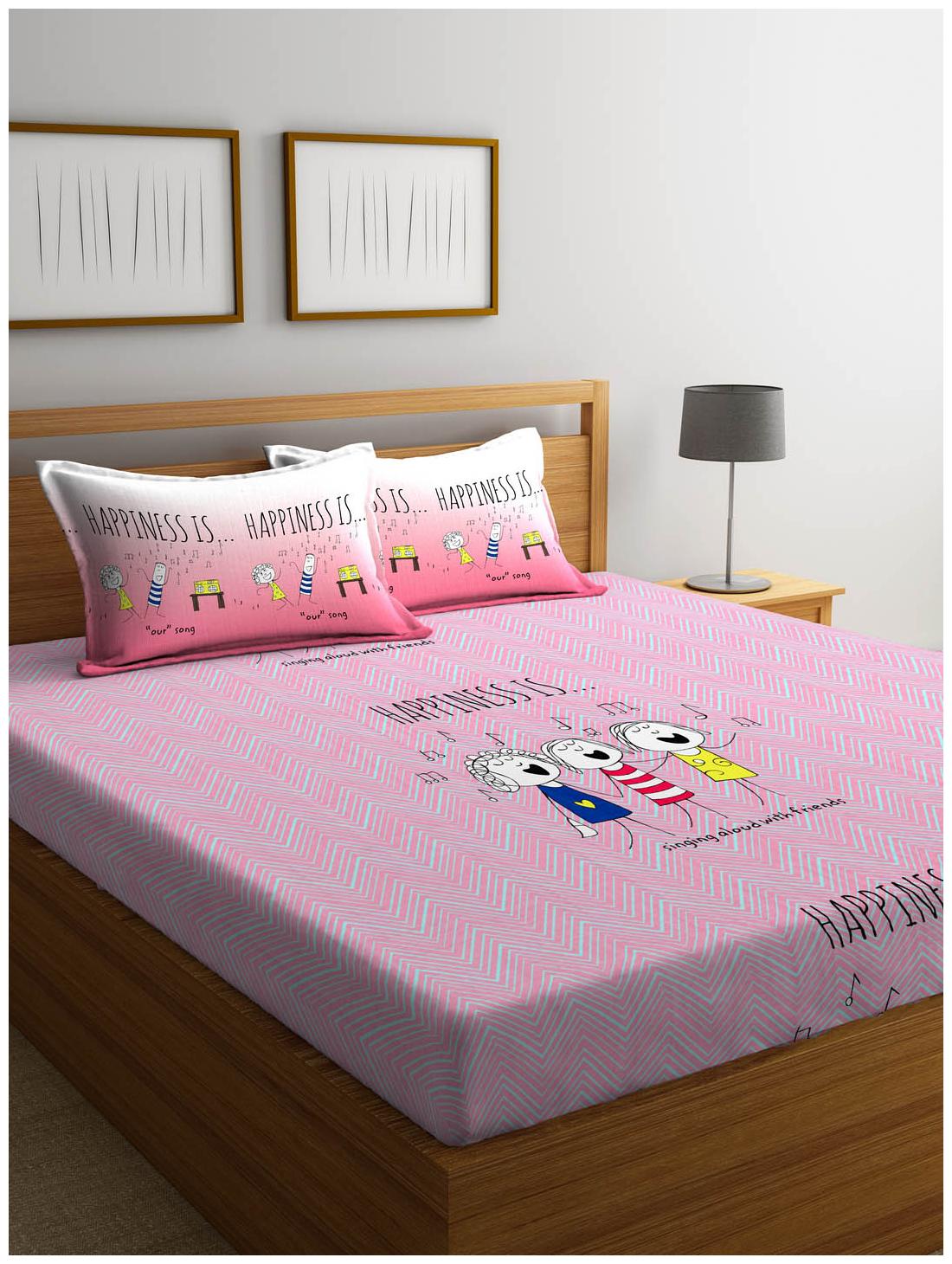 

Portico New York Cotton Printed Double Size Bedsheet 144 TC ( 1 Bedsheet With 2 Pillow Covers Multi )