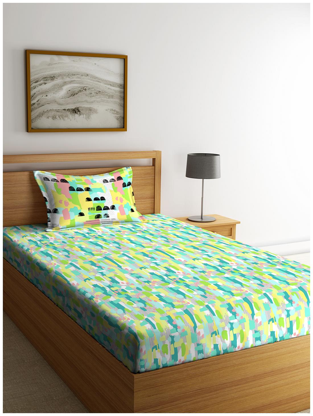 

Portico New York Cotton Geometric Single Size Bedsheet 144 TC ( 1 Bedsheet With 1 Pillow Covers Multi )
