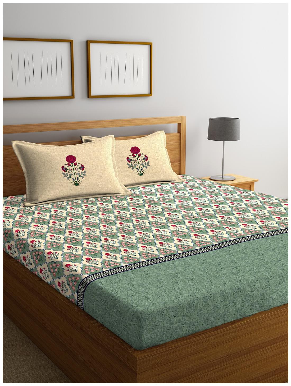 

Portico New York Cotton Printed King Size Bedsheet 144 TC ( 1 Bedsheet With 2 Pillow Covers Multi )