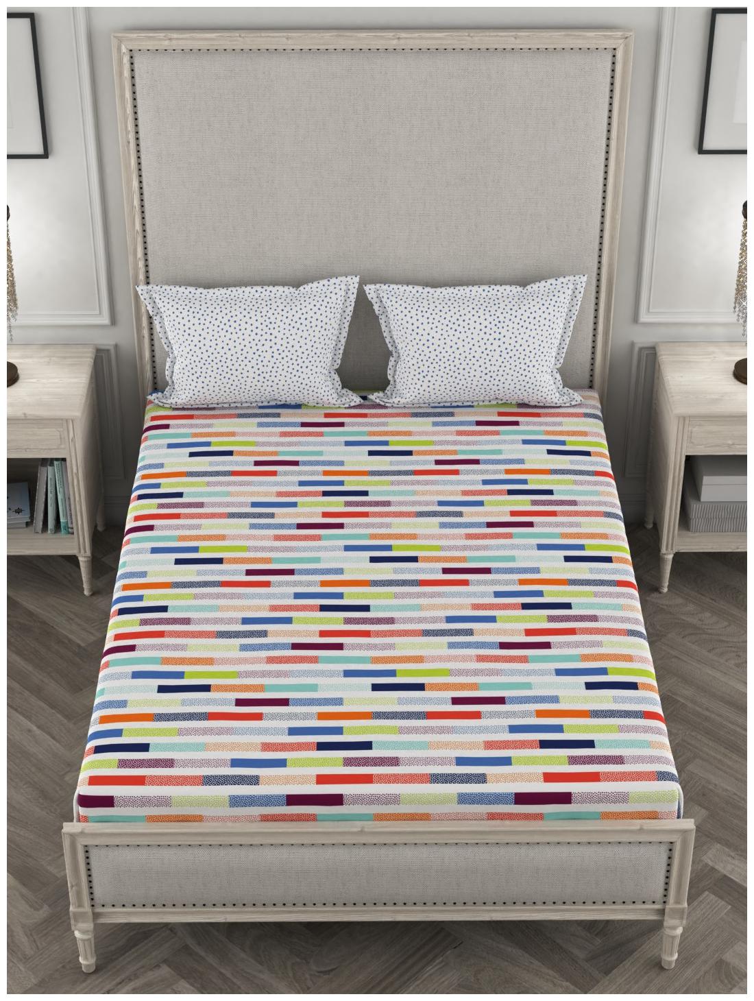 

Portico New York Cotton Printed Double Size Bedsheet 144 TC ( 1 Bedsheet With 2 Pillow Covers Multi )
