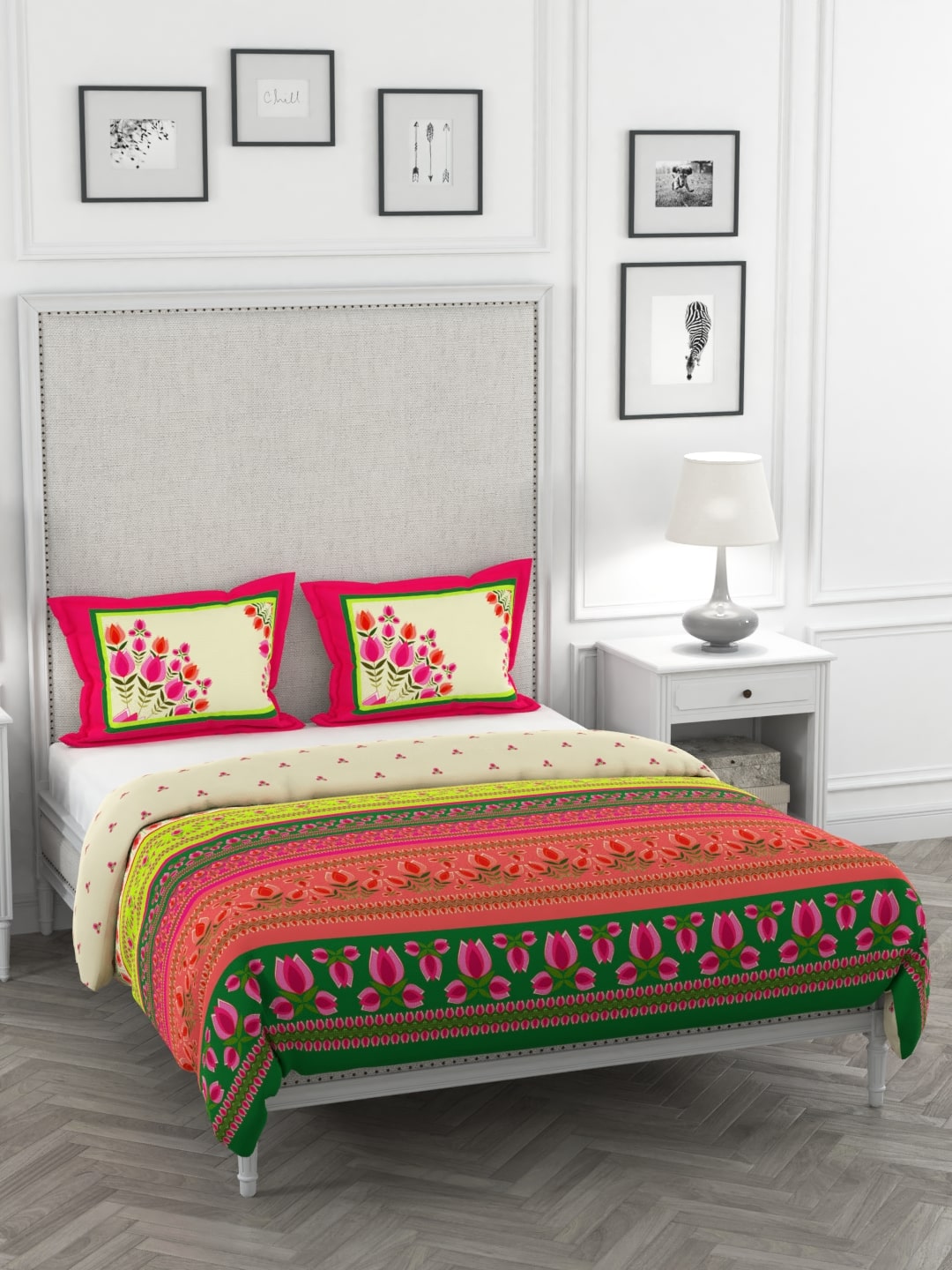 

Portico New York Cotton Printed King Size Bedsheet 220 TC ( 1 Bedsheet With 2 Pillow Covers Multi )
