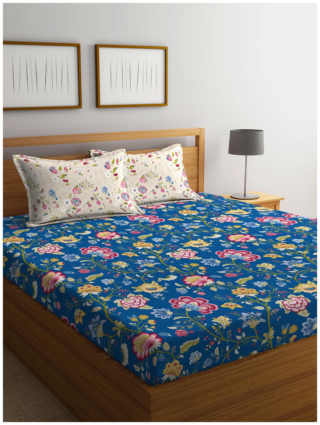 

Portico New York Cotton Printed Double Size Bedsheet 144 TC ( 1 Bedsheet With 2 Pillow Covers Multi )