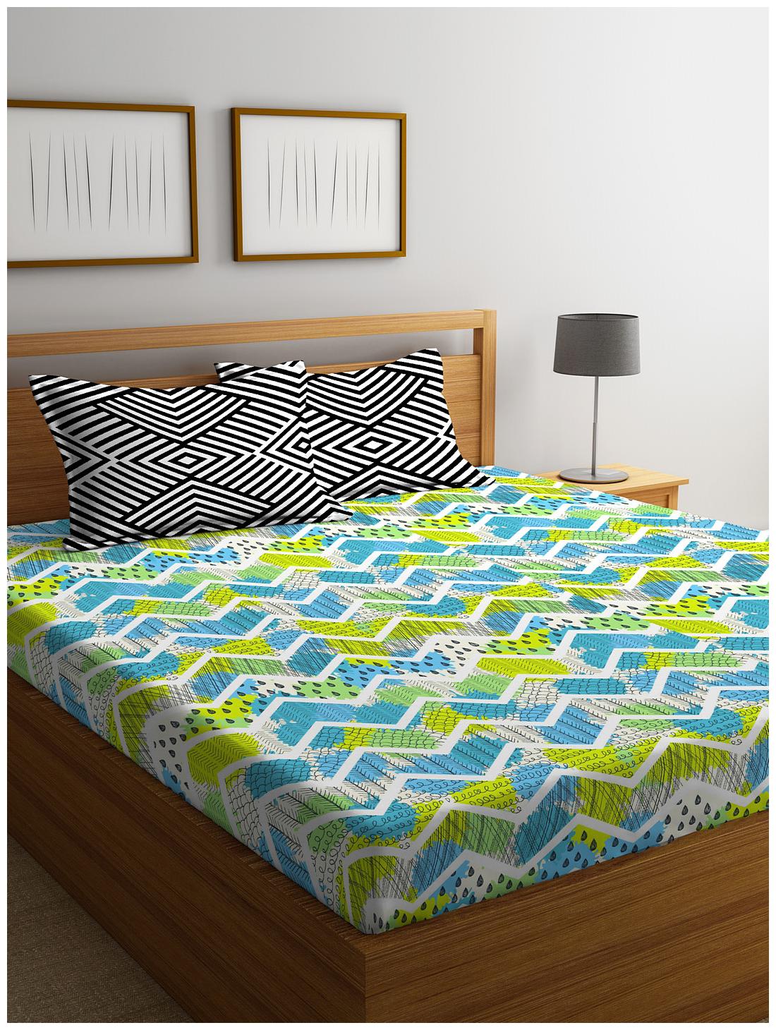 

Portico New York Cotton Printed Double Size Bedsheet 144 TC ( 1 Bedsheet With 2 Pillow Covers Multi )
